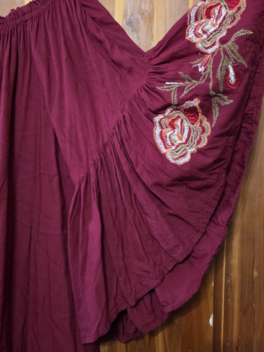Feathers Burgundy Asymmetrical Embroidered Maxi Dress 3x